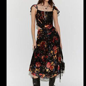 NWT Free People Electra Heart Midi Skirt Set in Golden Combo